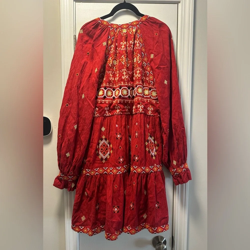 Anthropologie Red Bohemian Embroidered Dress - Picture 7 of 8